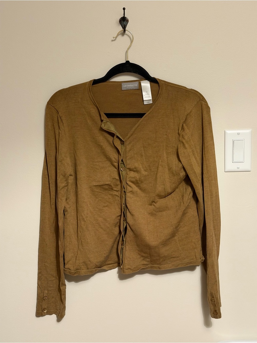 Eileen Fisher Silk Brown Button-Front Long Knit Sleeve Top